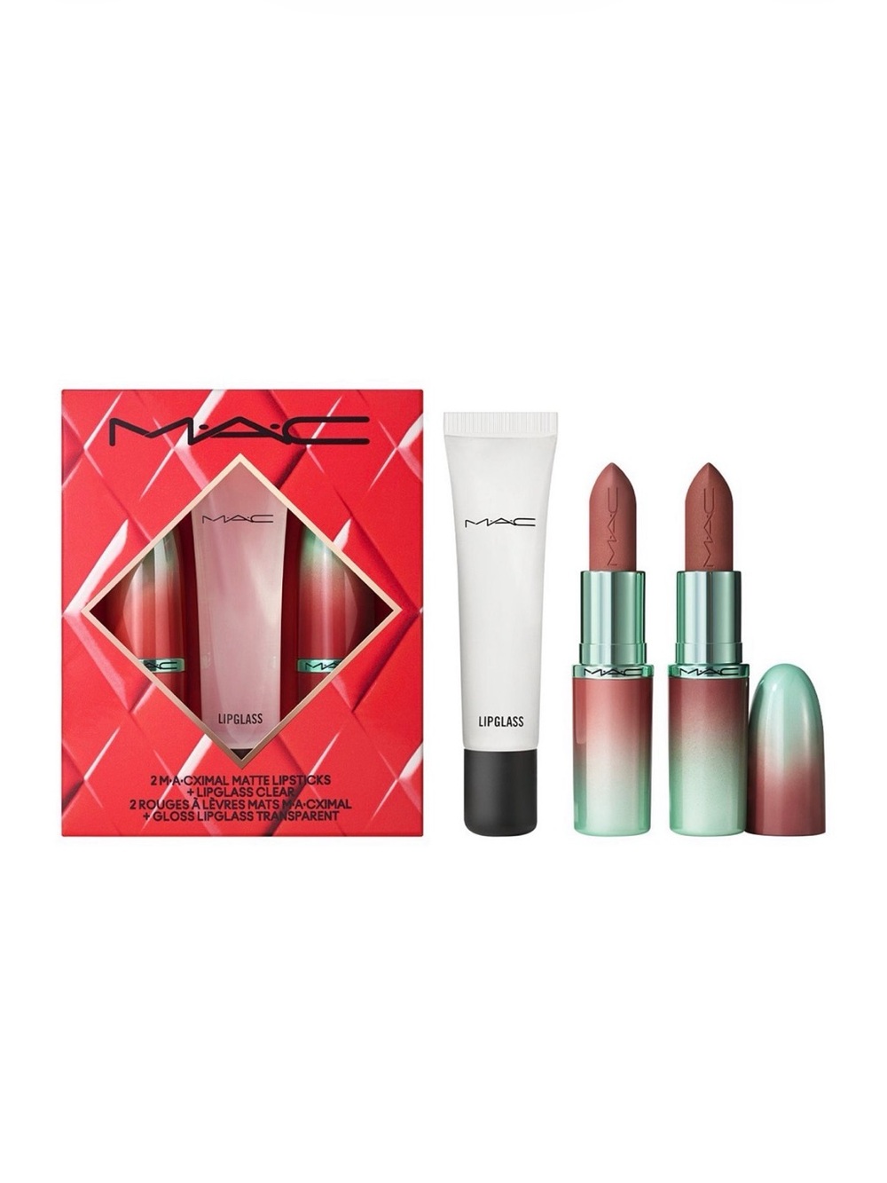 MAC Macximal Lipstick & Gloss 3 Pc Gift Set Full Sz Whirl & Velvet Teddy